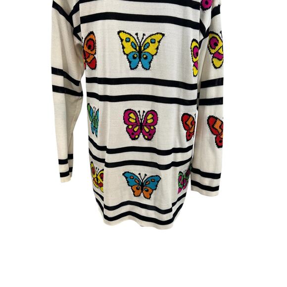 Escada Vintage Sweater Butterfly Stripe Print Cotton Cream Black Size 36 US 6 - Picture 9 of 12
